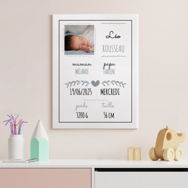 Toile personnalisée avec photo pour petit garçon naissance