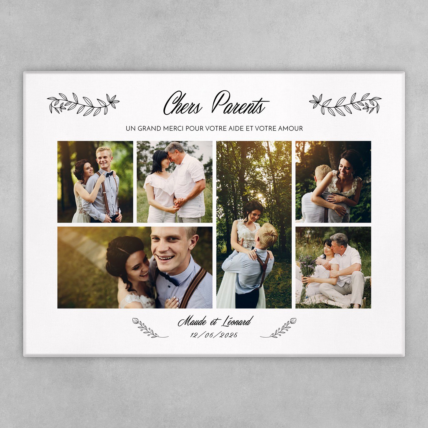 Collage photo sur toile personnalisée pour parents remerciement mariage