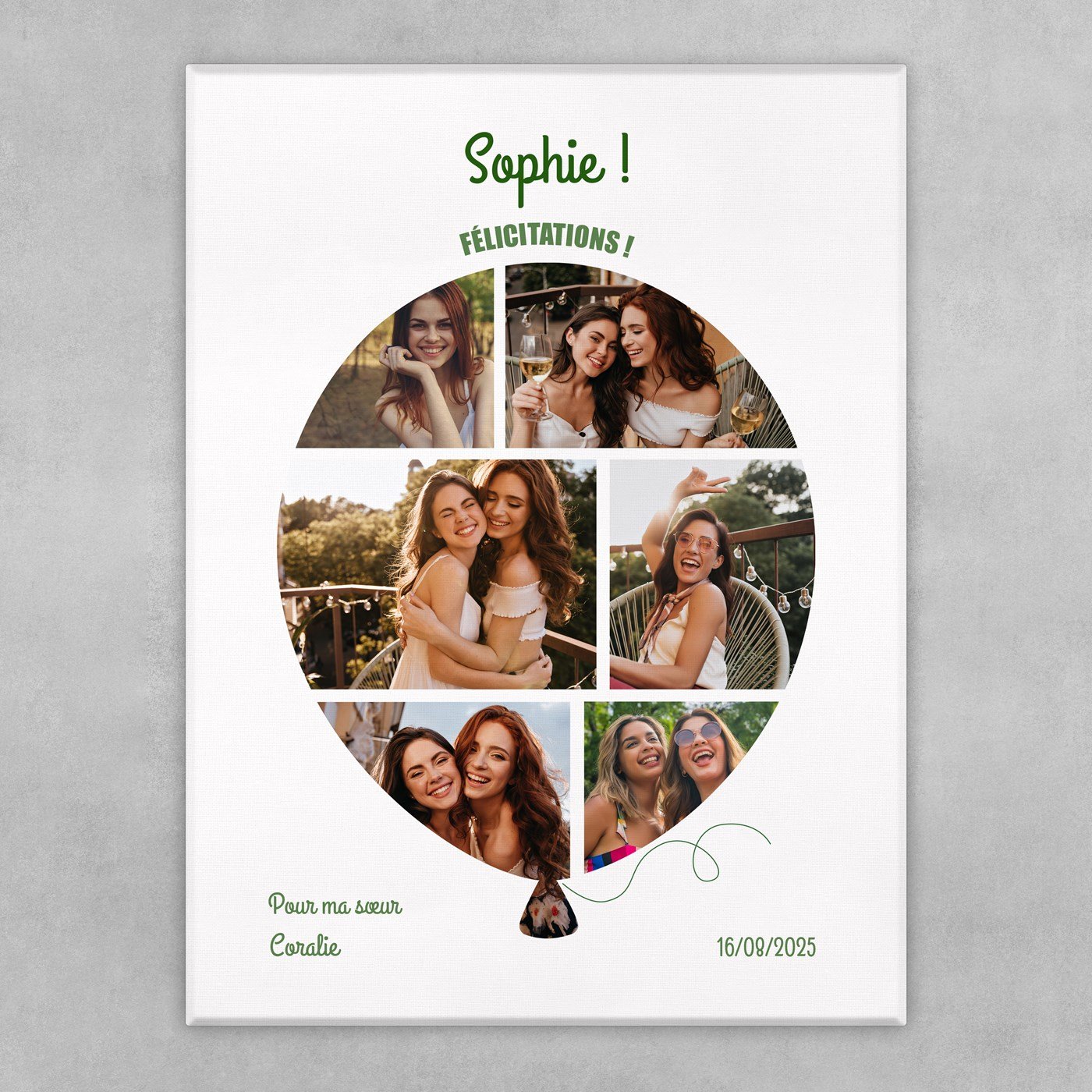 Collage photo sur toile personnalisée pour sœur