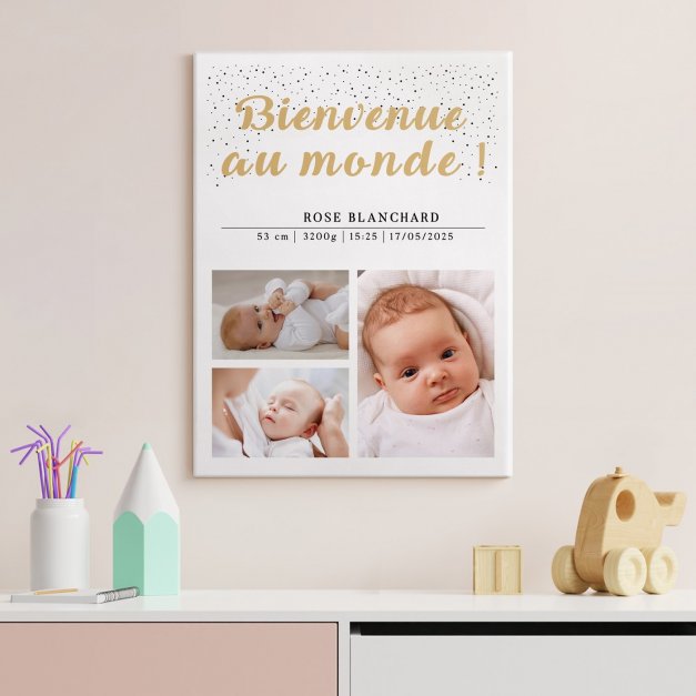 Collage photo sur toile personnalisée pour bébé