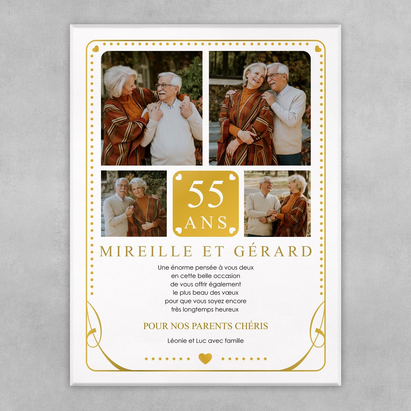 Collage photo sur toile personnalisée pour 55e anniversaire de mariage