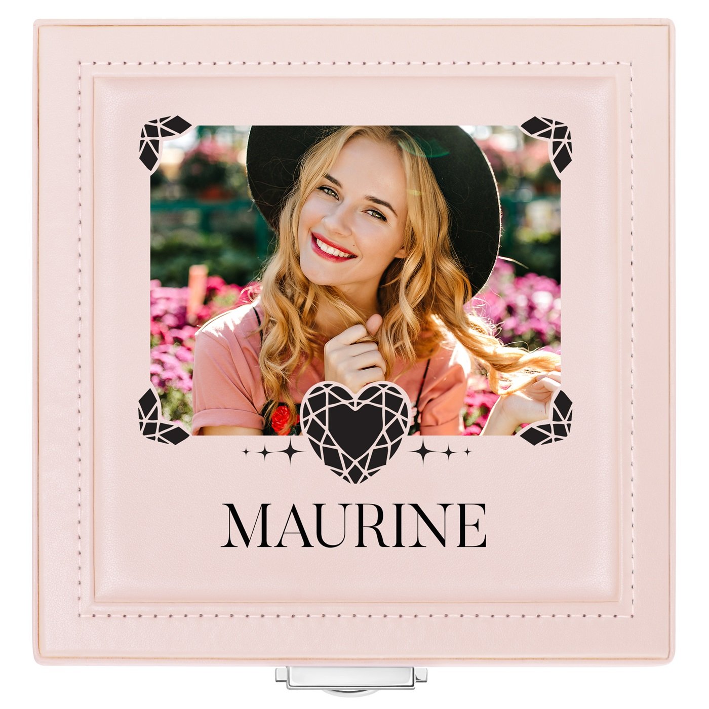 Coffret à bijoux rose avec une photo pour une épouse pour la Saint-Valentin