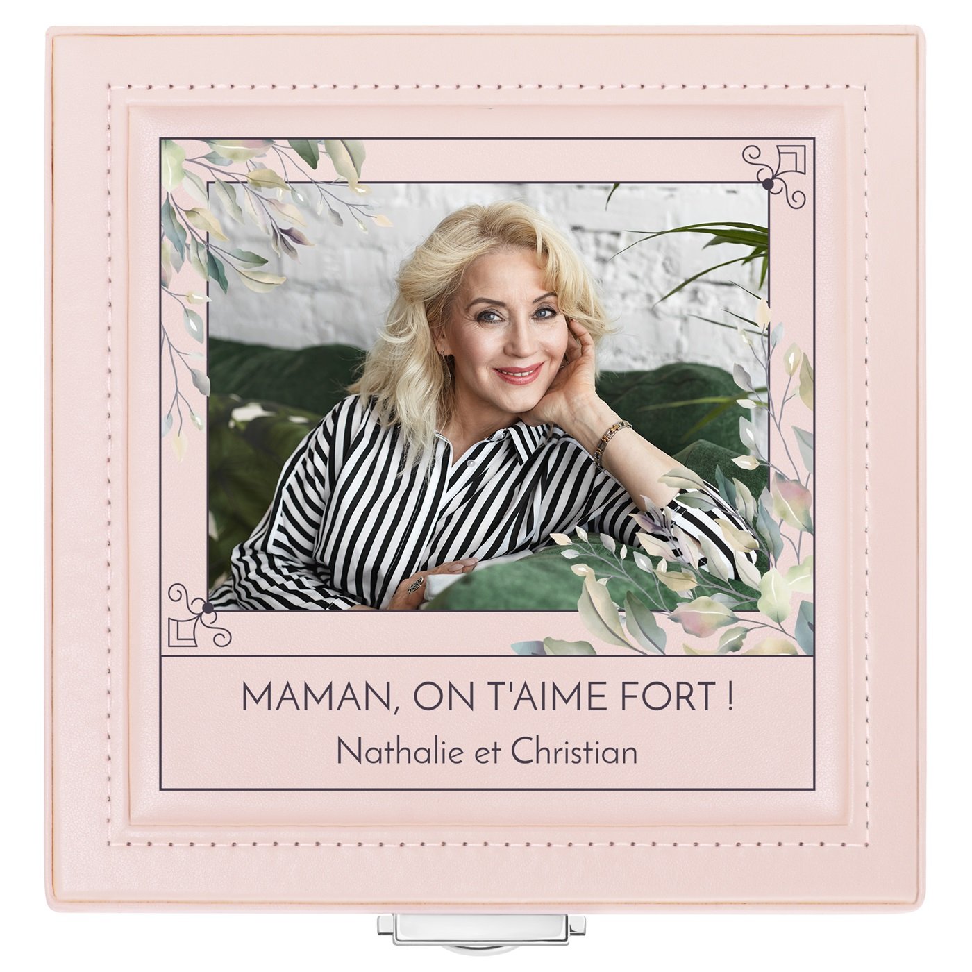Coffret à bijoux rose avec une photo pour maman