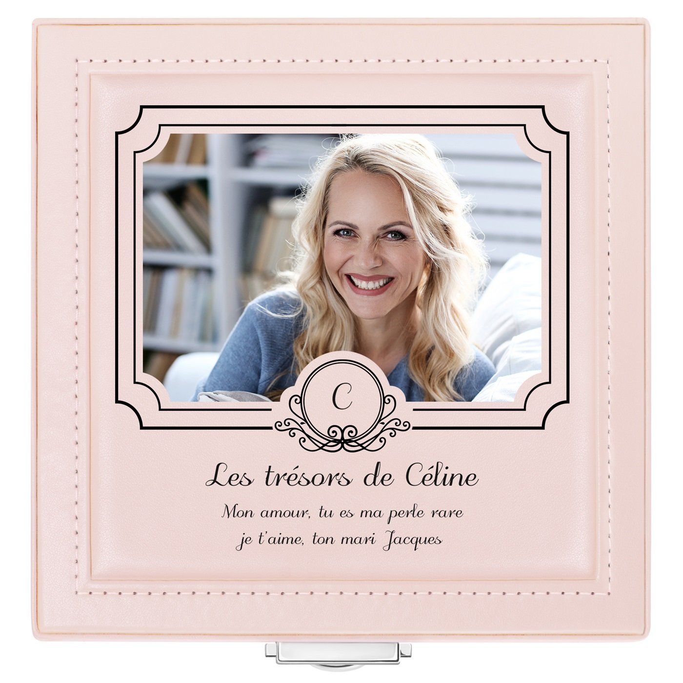 Coffret à bijoux rose personnalisé avec une photo pour une femme