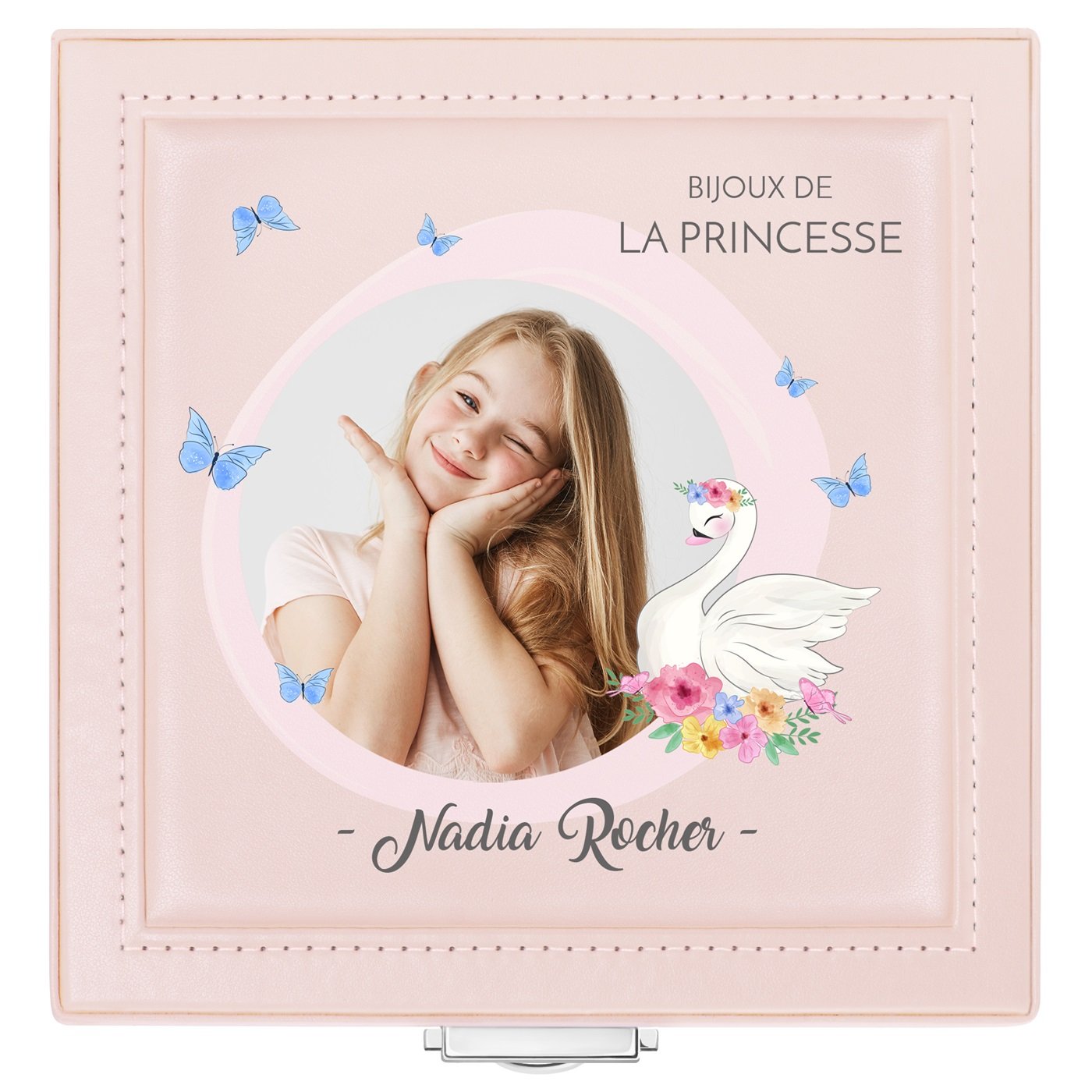 Coffret à bijoux rose avec une photo pour l'anniversaire d'une filleule