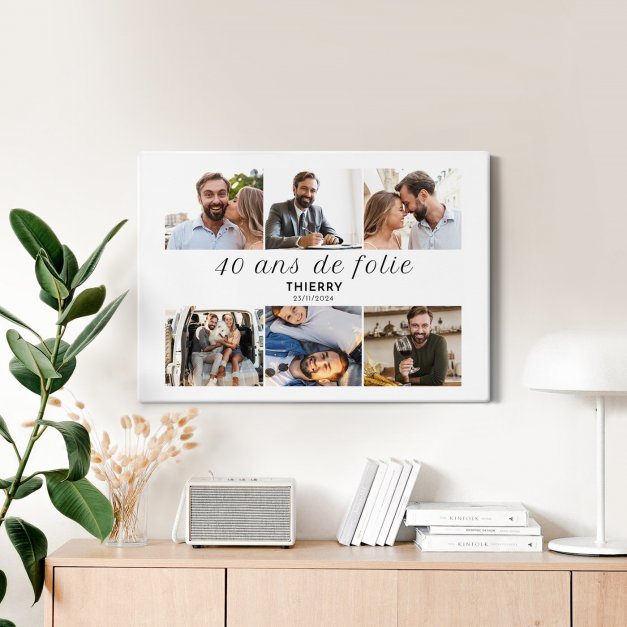 Collage photo sur toile personnalisée 50x70cm pour homme 40 ans