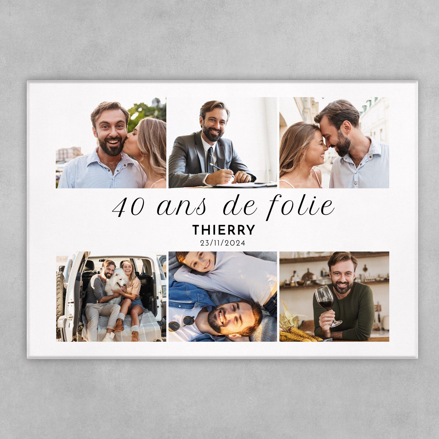 Collage photo sur toile personnalisée 50x70cm pour homme 40 ans