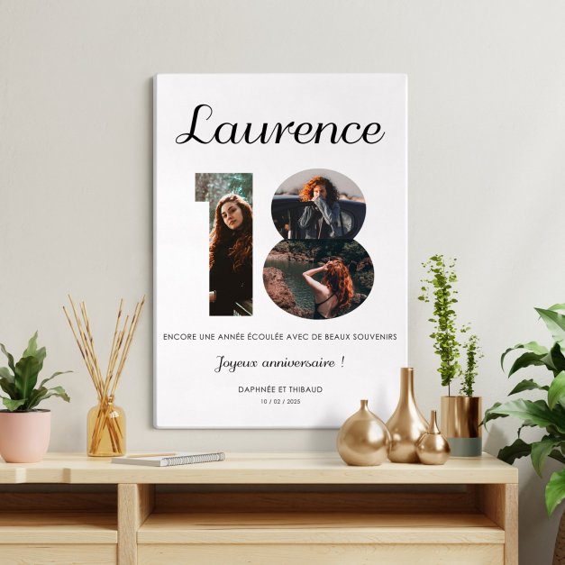 Collage photo sur toile personnalisée 50x70cm pour femme 18 ans