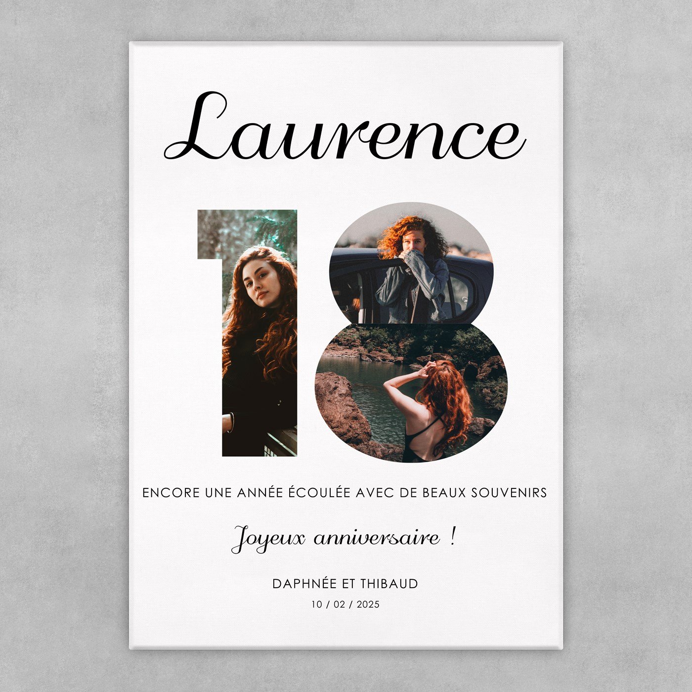 Collage photo sur toile personnalisée 50x70cm pour femme 18 ans