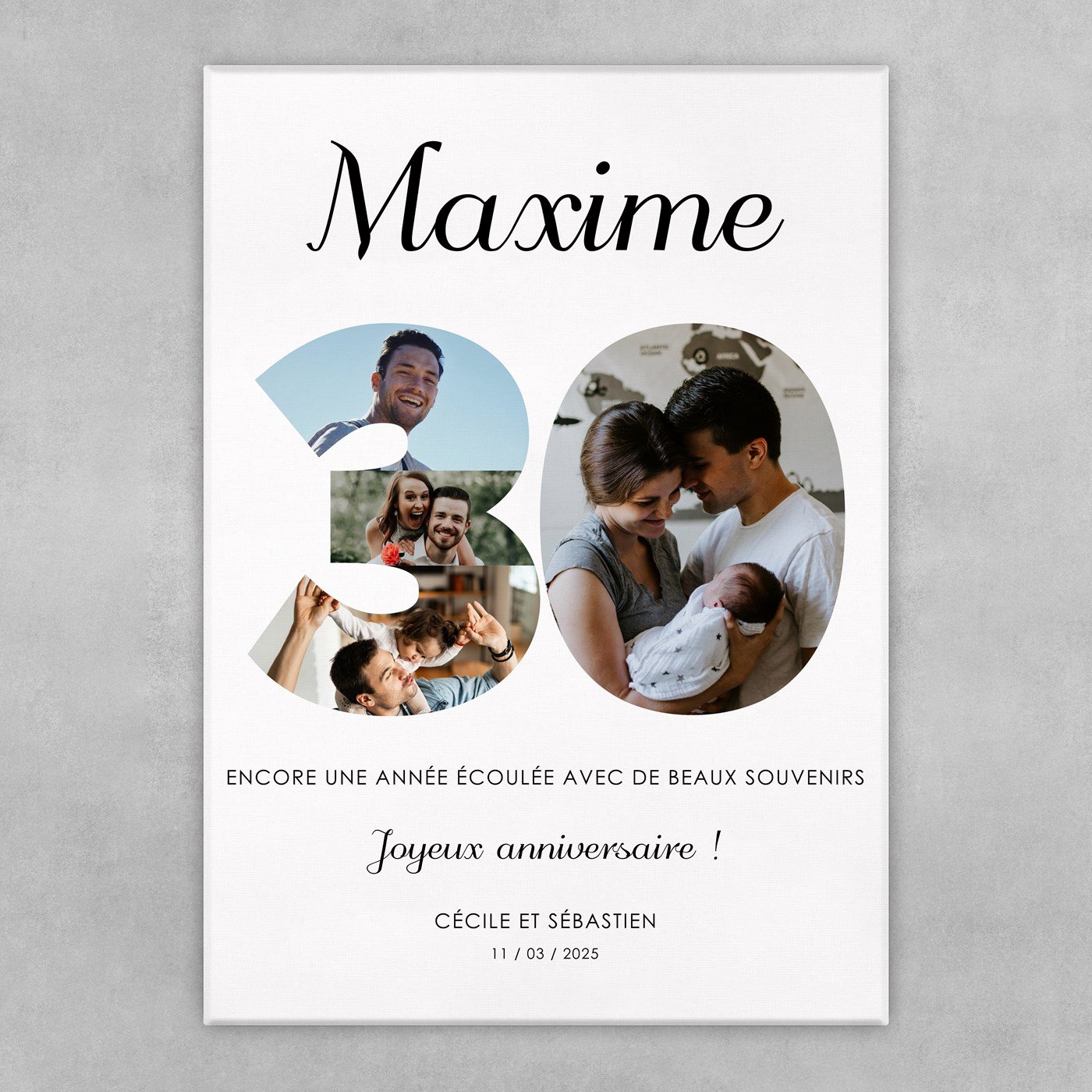 Collage photo sur toile personnalisée 50x70cm pour homme 30 ans
