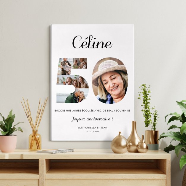 Collage photo sur toile personnalisée 50x70cm pour femme 50 ans