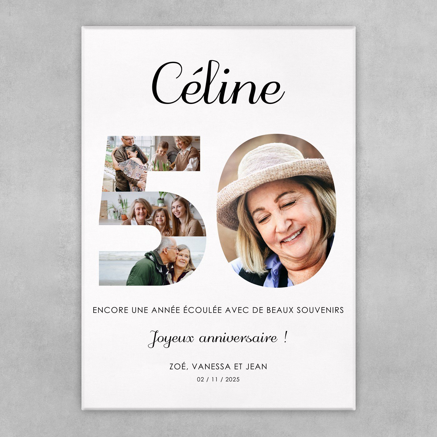 Collage photo sur toile personnalisée 50x70cm pour femme 50 ans
