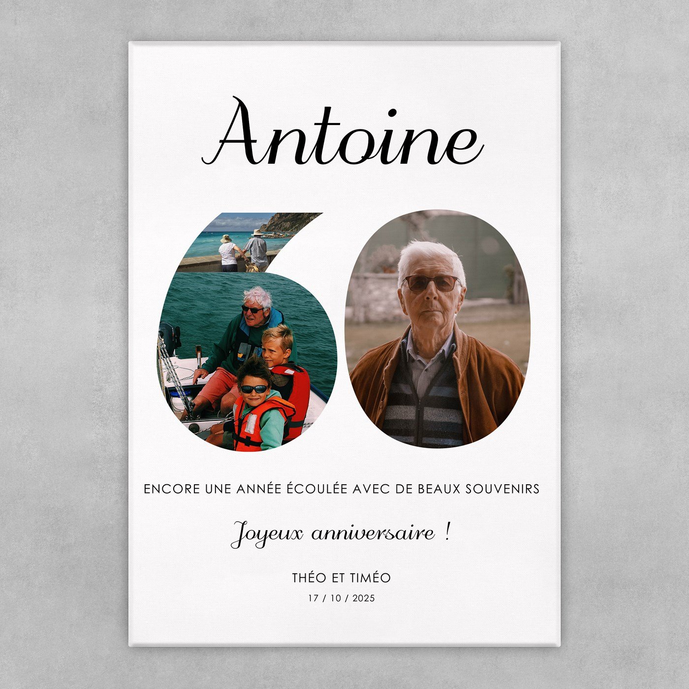 Collage photo sur toile personnalisée 50x70cm pour homme 60 ans
