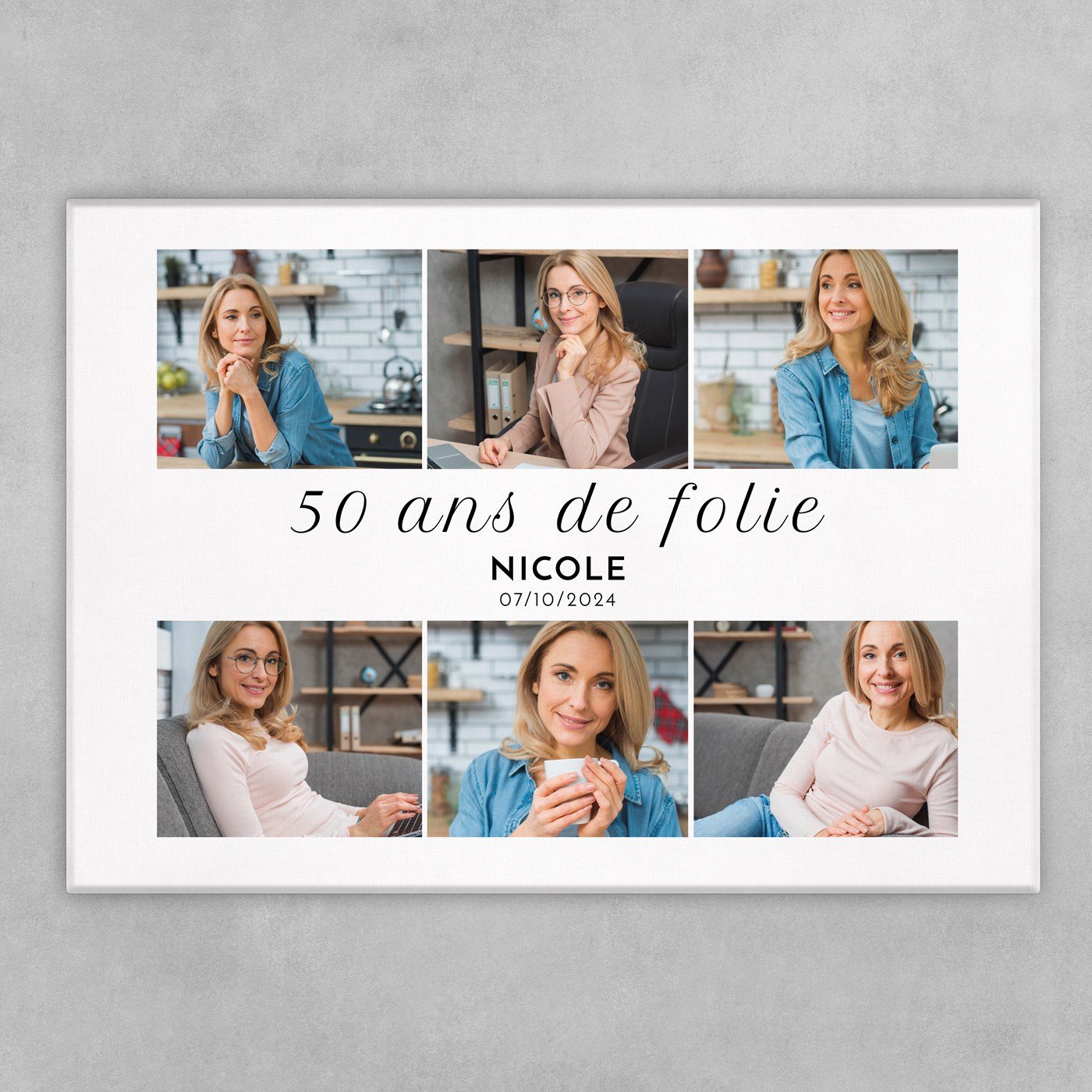 Collage photo sur toile personnalisée 50x70cm pour femme 50e anniversaire 