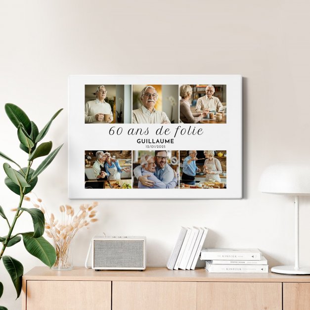 Collage photo sur toile personnalisée 50x70cm pour homme 60e anniversaire