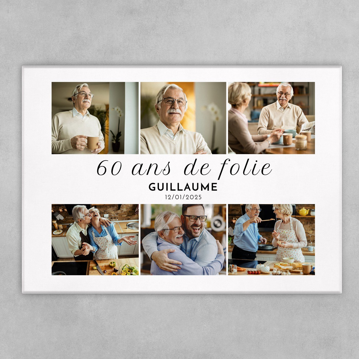 Collage photo sur toile personnalisée 50x70cm pour homme 60e anniversaire
