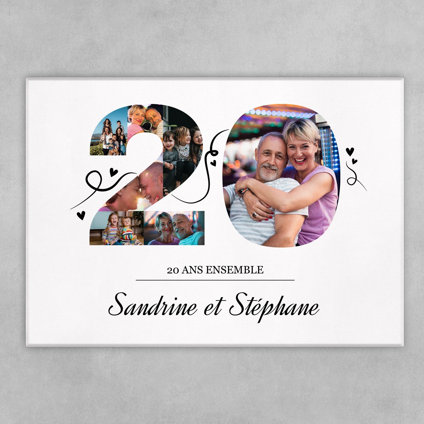 Collage photo sur toile personnalisée 50x70cm pour 20e anniversaire de mariage