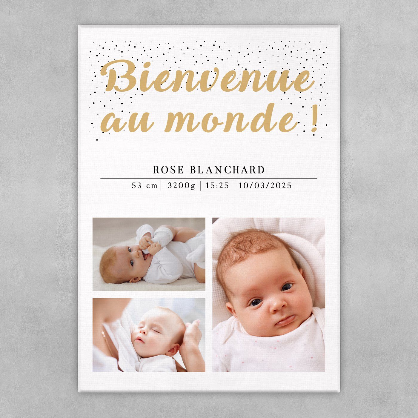 Collage photo sur toile personnalisée 50x70cm pour bébé