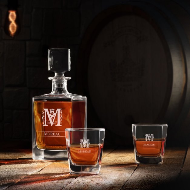 Carafe Cube et 2 verres à whisky avec gravure pour un proche
