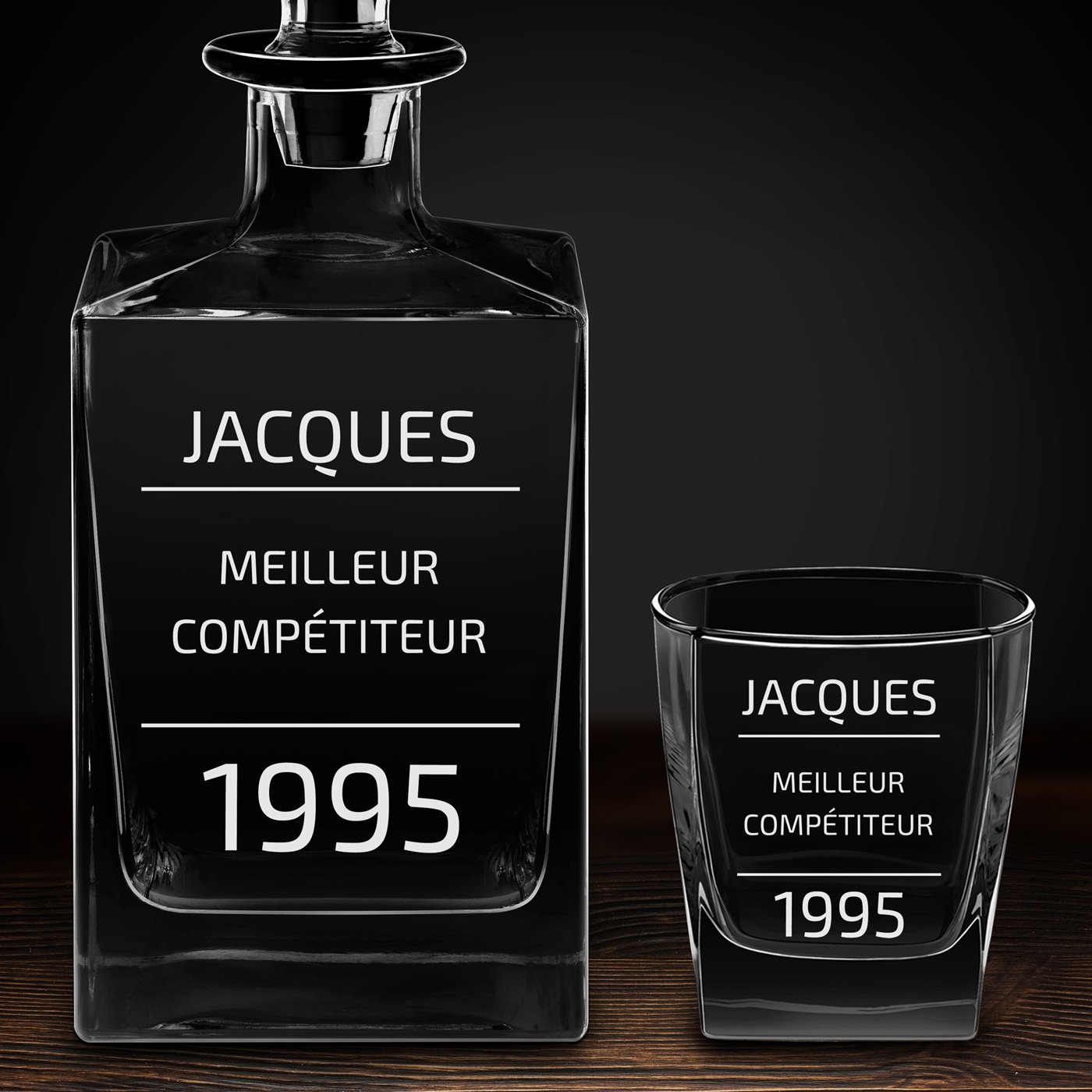Carafe Cube et 2 verres à whisky avec gravure pour un homme pour son anniversaire