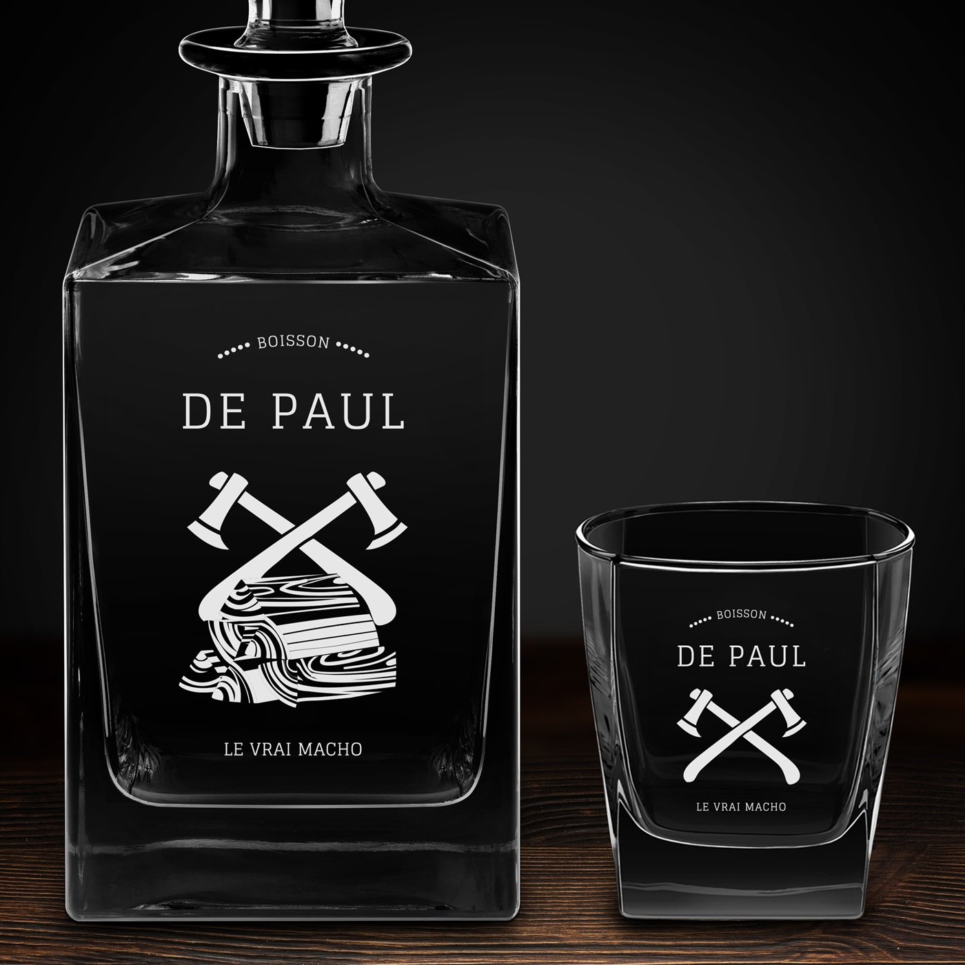 Carafe Cube et 2 verres à whisky avec gravure pour un vrai homme