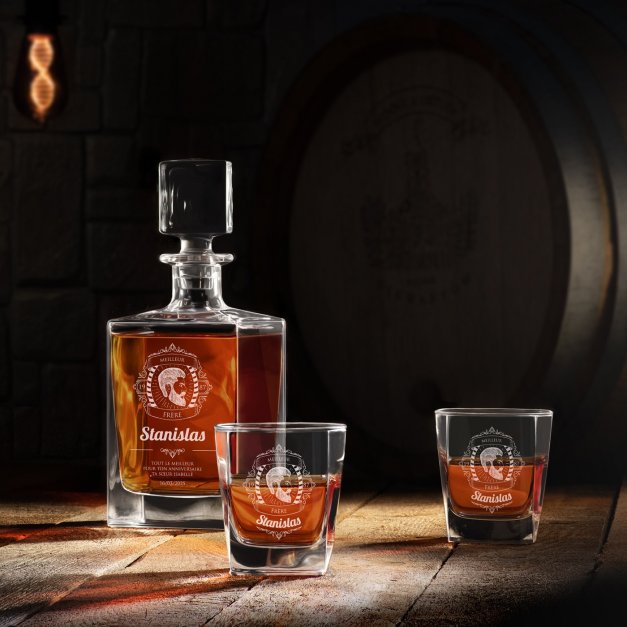 Carafe Cube et 4 verres à whisky avec gravure pour frère