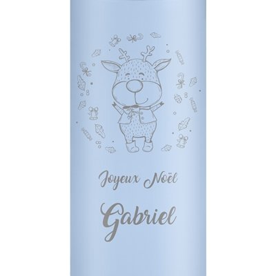 Mug thermos bleu avec gravure avec un affichage LED pour un garçon pour Noël