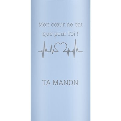 Mug de voyage bleu avec gravure avec un affichage LED pour lui pour la Saint-Valentin