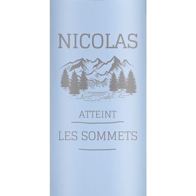 Mug de voyage bleu personnalisé avec un affichage LED pour un passionné de montagne