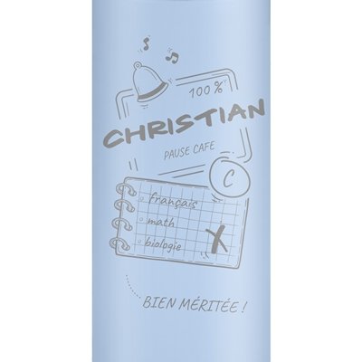 Mug thermos bleu avec gravure avec un affichage LED pour un étudiant