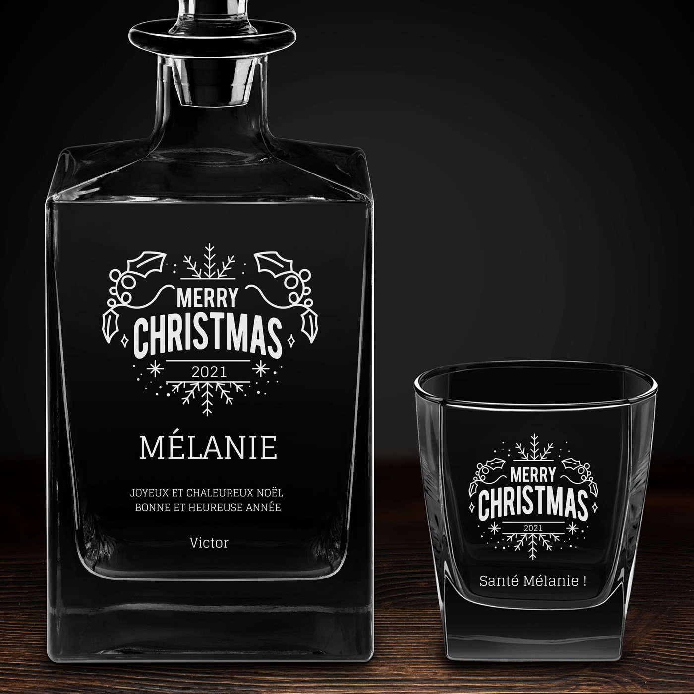 Carafe Cube et 6 verres à whisky avec gravure pour elle