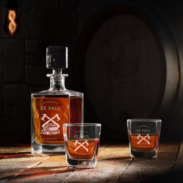 Carafe Cube et 6 verres à whisky pour le bûcheron