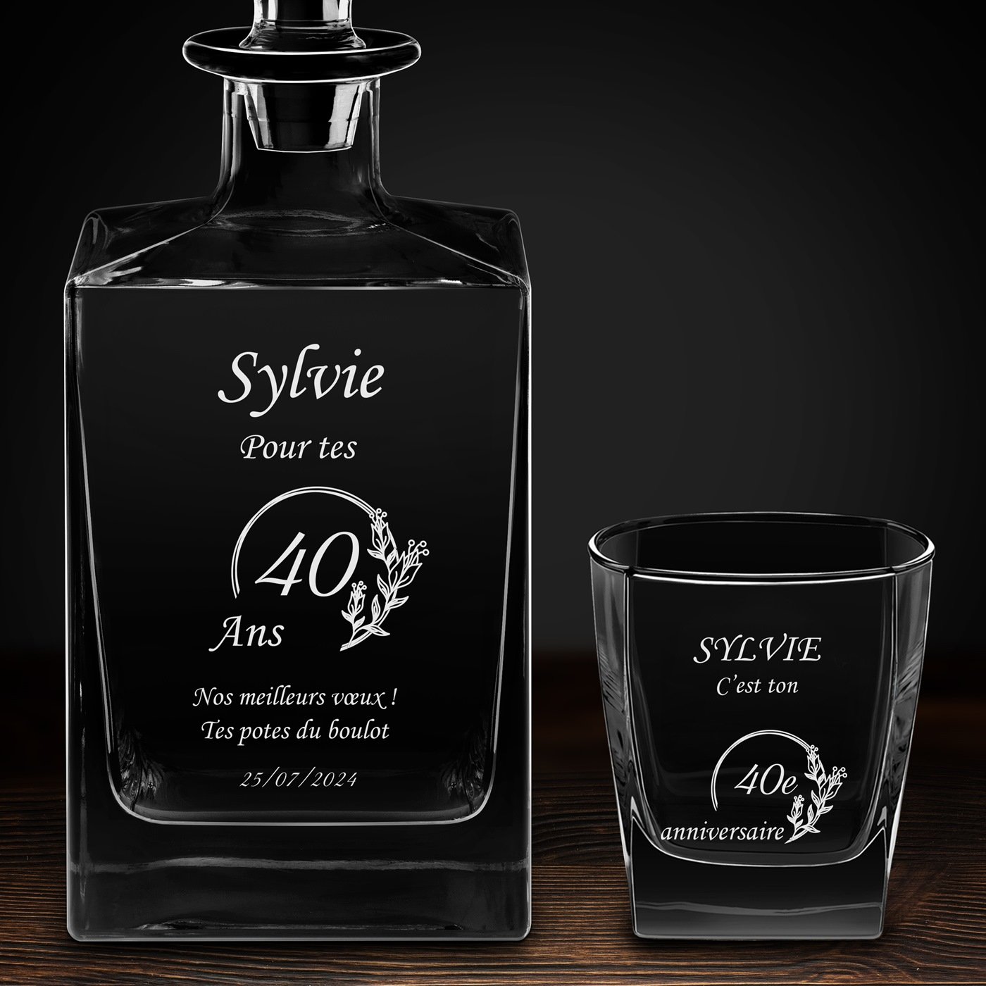 Carafe Cube et 6 verres à whisky avec gravure pour meilleur ami