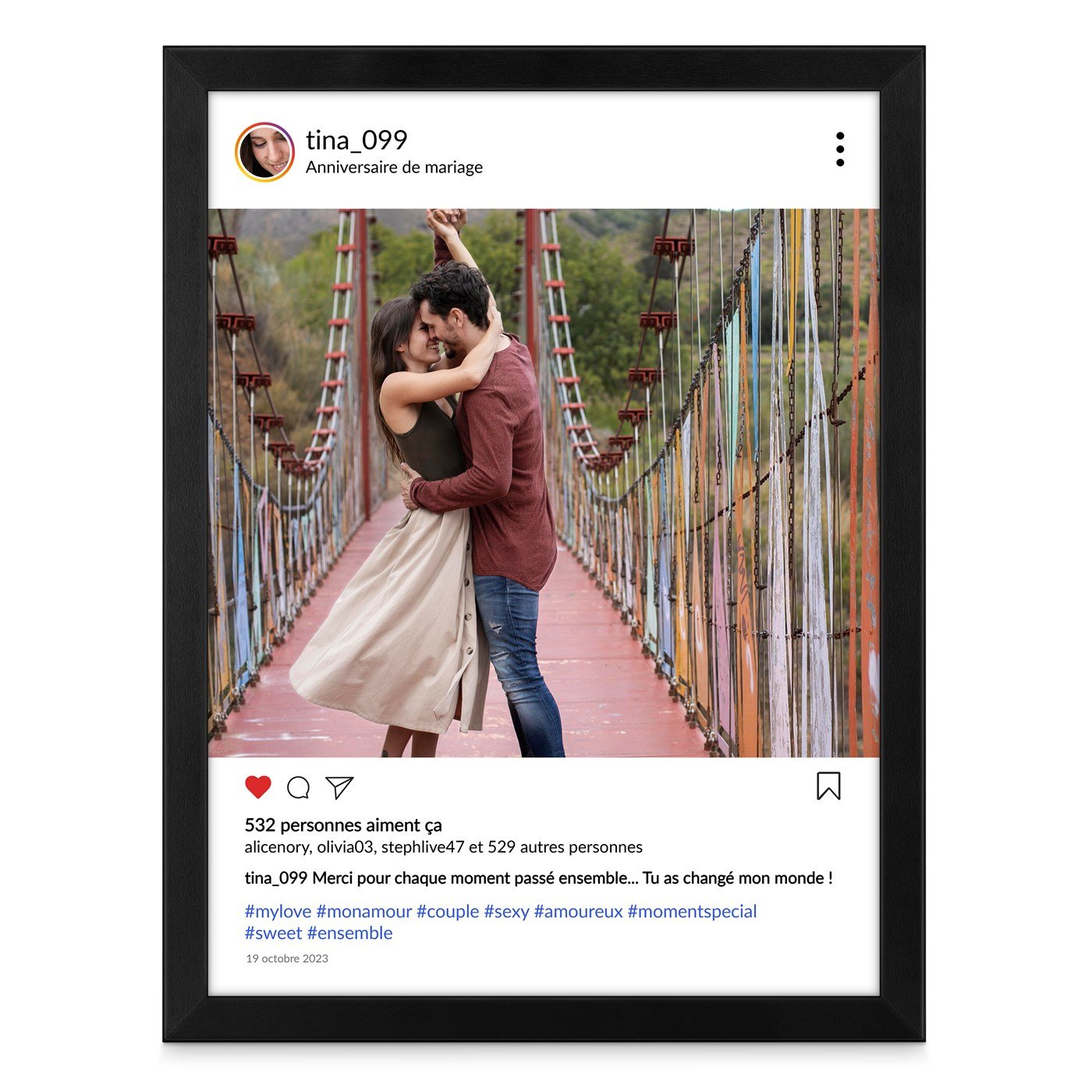 Poster encadré personnalisé avec votre photo pour lui pour anniversaire de mariage