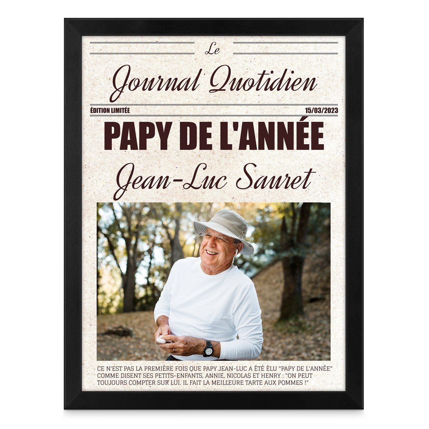 Poster encadré personnalisé avec votre photo pour papy pour la fête des grands-pères 