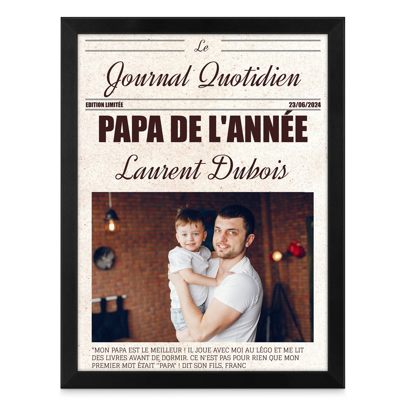 Poster encadré personnalisé avec votre photo pour papa pour la fête des pères