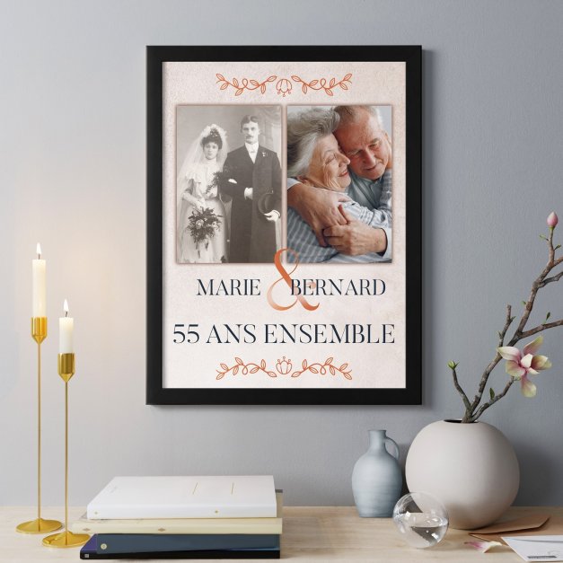 Poster encadré personnalisé avec votre photo pour 55e anniversaire de mariage