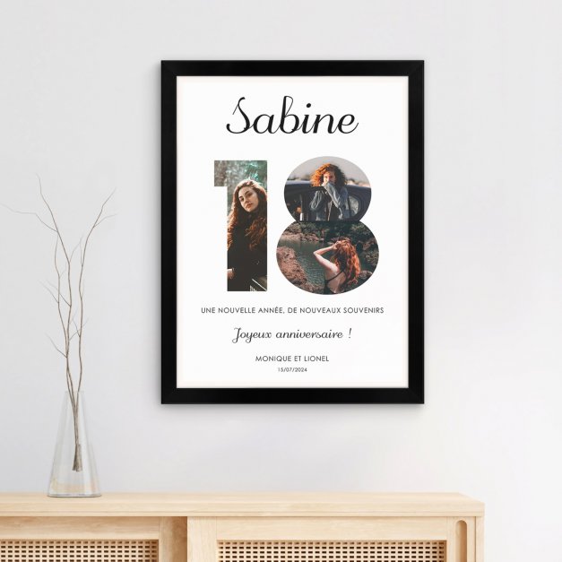 Poster encadré personnalisé avec votre photo pour elle 18 ans