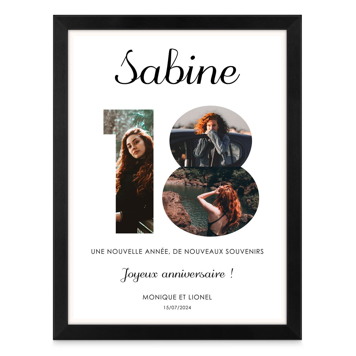 Poster encadré personnalisé avec votre photo pour elle 18 ans