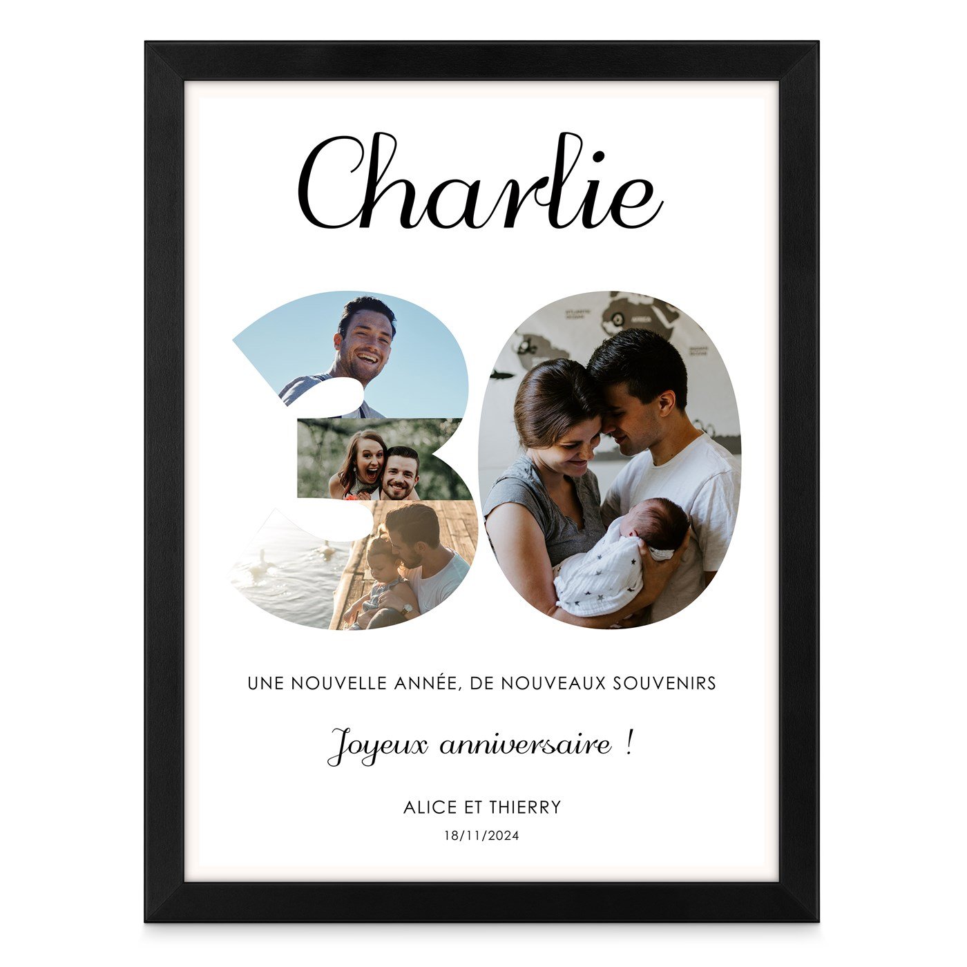 Poster encadré personnalisé avec votre photo pour lui 30 ans