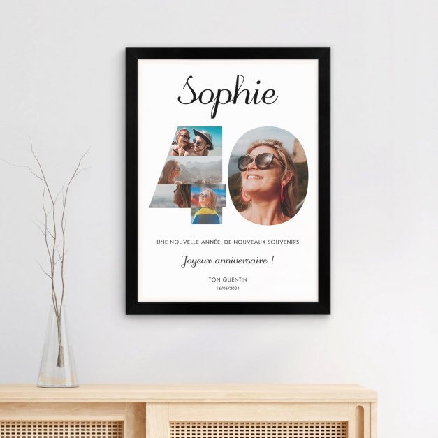 Poster encadré personnalisé avec votre photo pour femme 40 ans