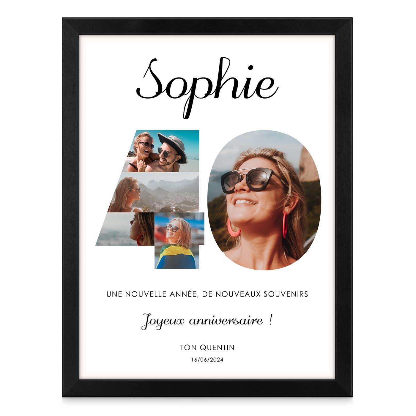 Poster encadré personnalisé avec votre photo pour femme 40 ans