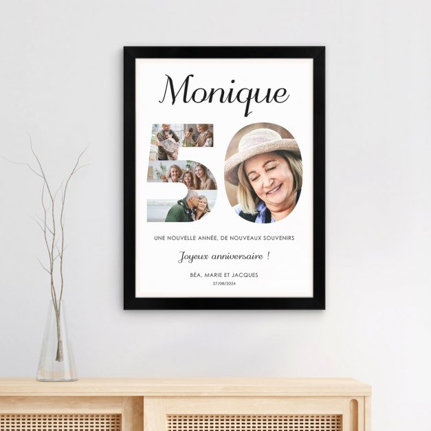 Poster encadré personnalisé avec votre photo pour elle 50 ans