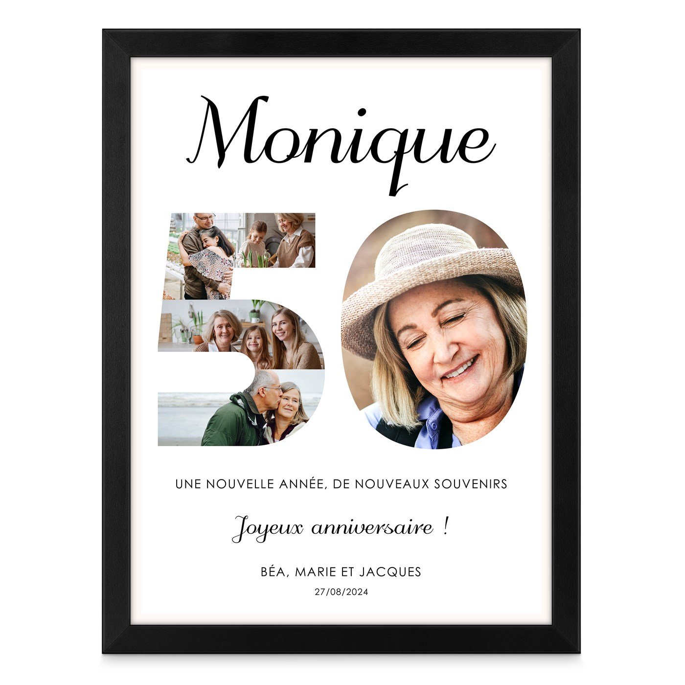 Poster encadré personnalisé avec votre photo pour elle 50 ans