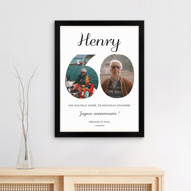Poster encadré personnalisé avec votre photo pour lui 60 ans