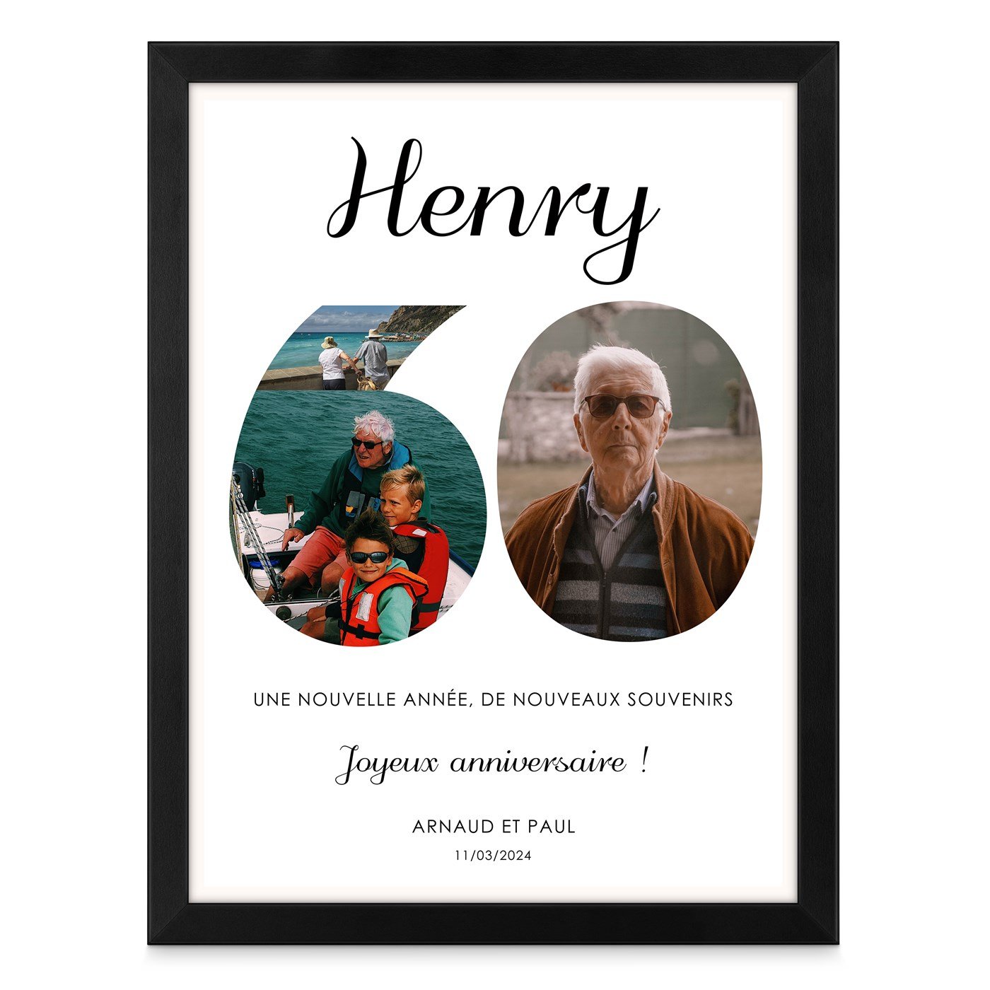 Poster encadré personnalisé avec votre photo pour lui 60 ans