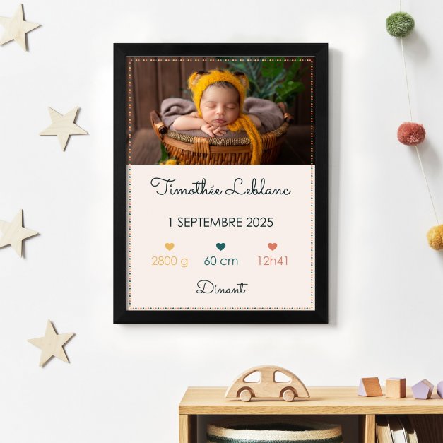 Poster encadré personnalisé avec votre photo pour la naissance d'un petit garçon