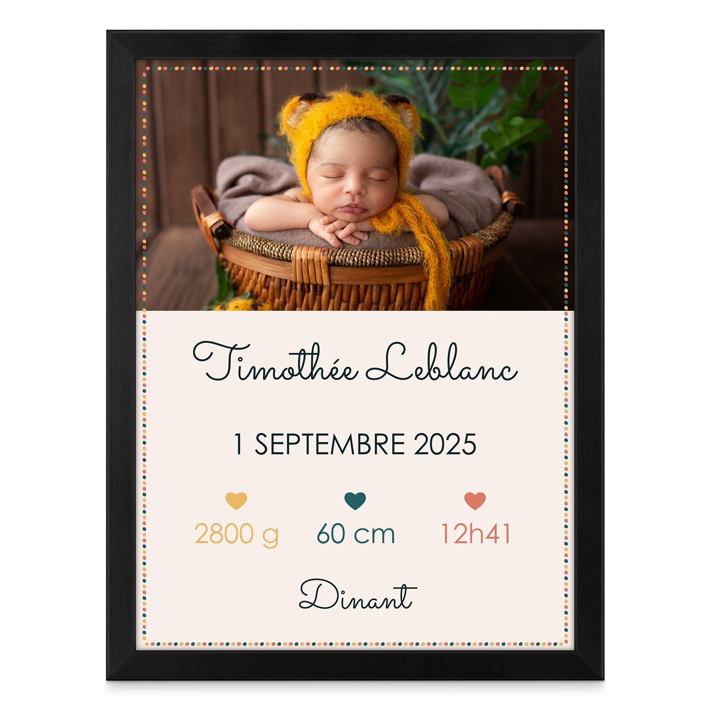 Poster encadré personnalisé avec votre photo pour la naissance d'un petit garçon