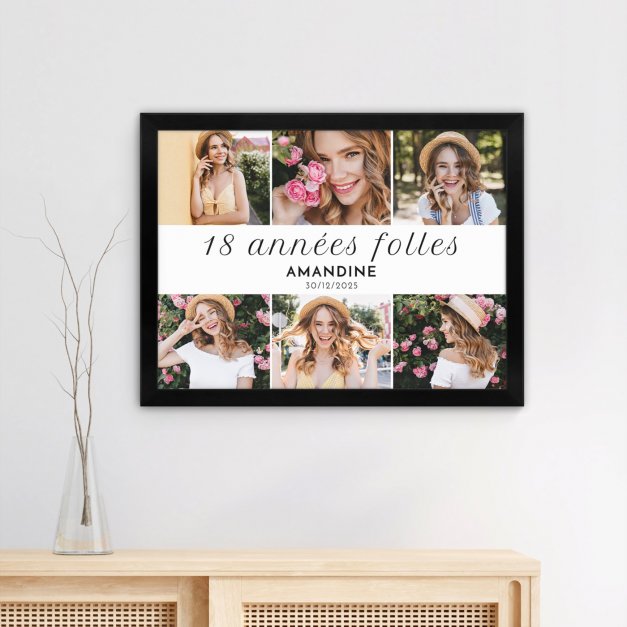 Poster encadré personnalisé avec votre photo pour jeune femme pour ses 18 ans