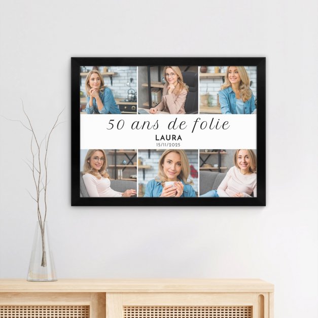 Poster encadré personnalisé avec votre photo pour 50e anniversaire d'une femme